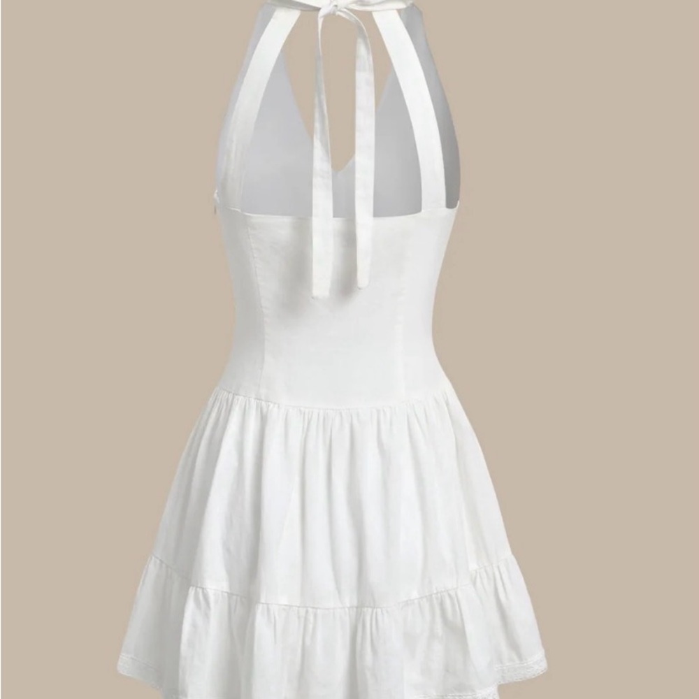 White Halter Mini Dress - Women's Summer Dress - Picture 5 of 6